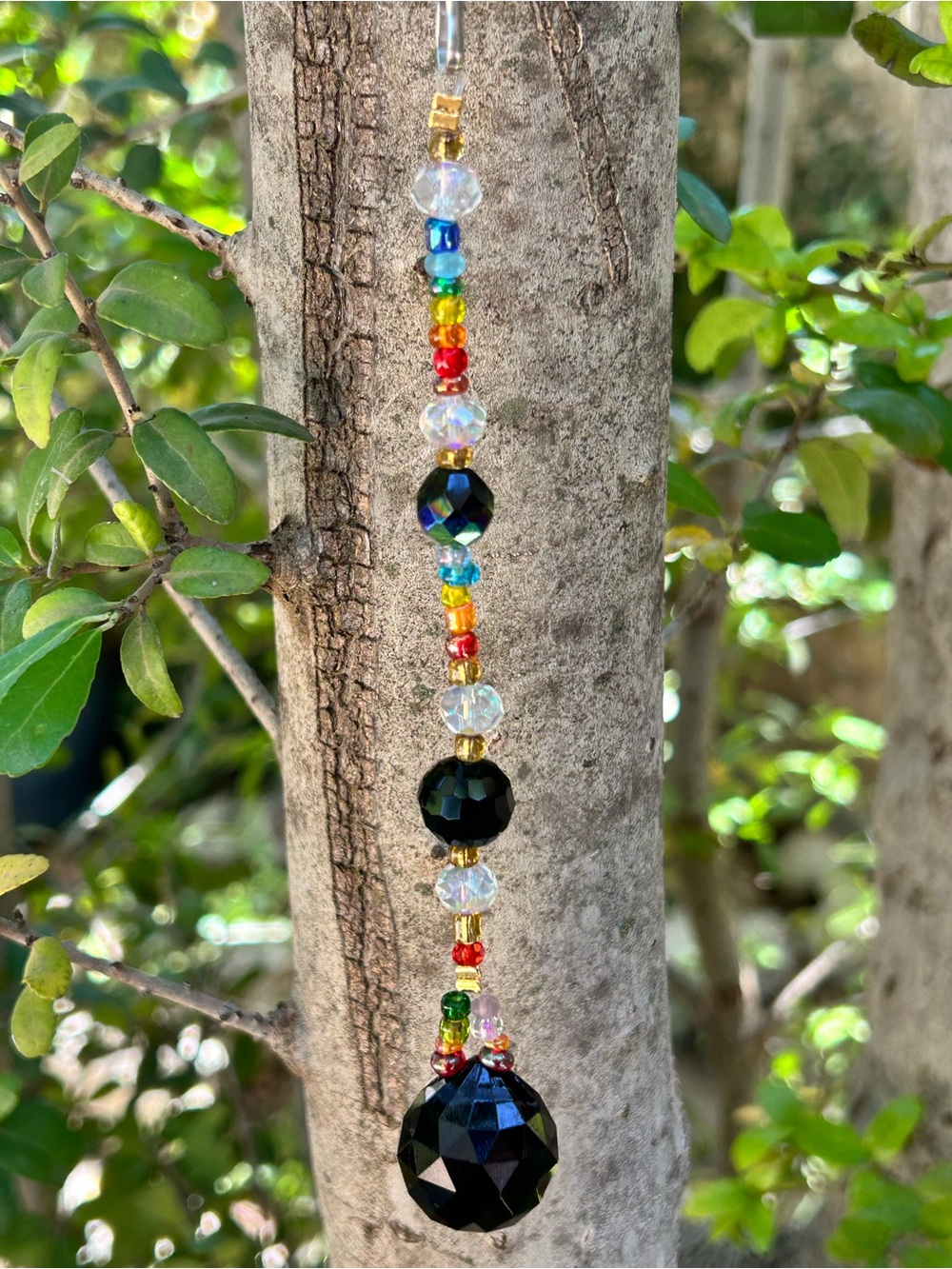 9” black + rainbow crystal beaded mini suncatcher sun charm decor